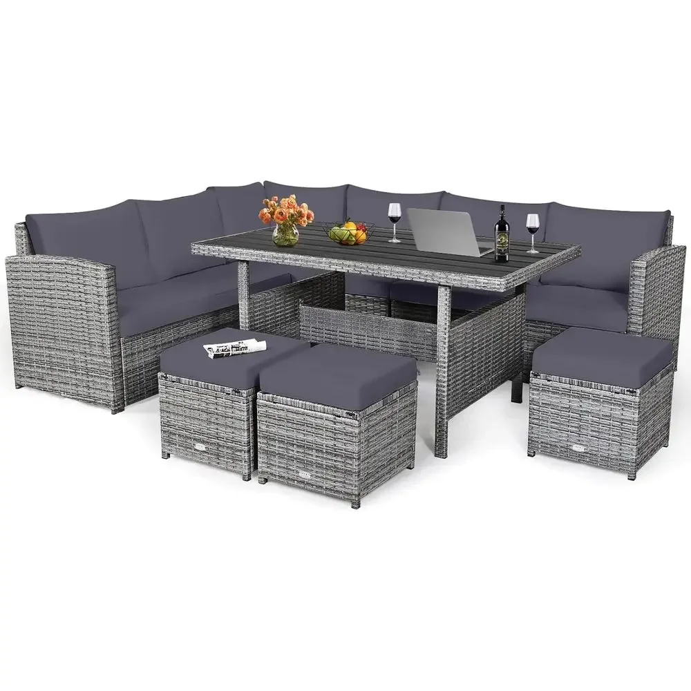 Outdoor Furniture Dining Set - Conjunto de Móveis de Rattan Cinza
