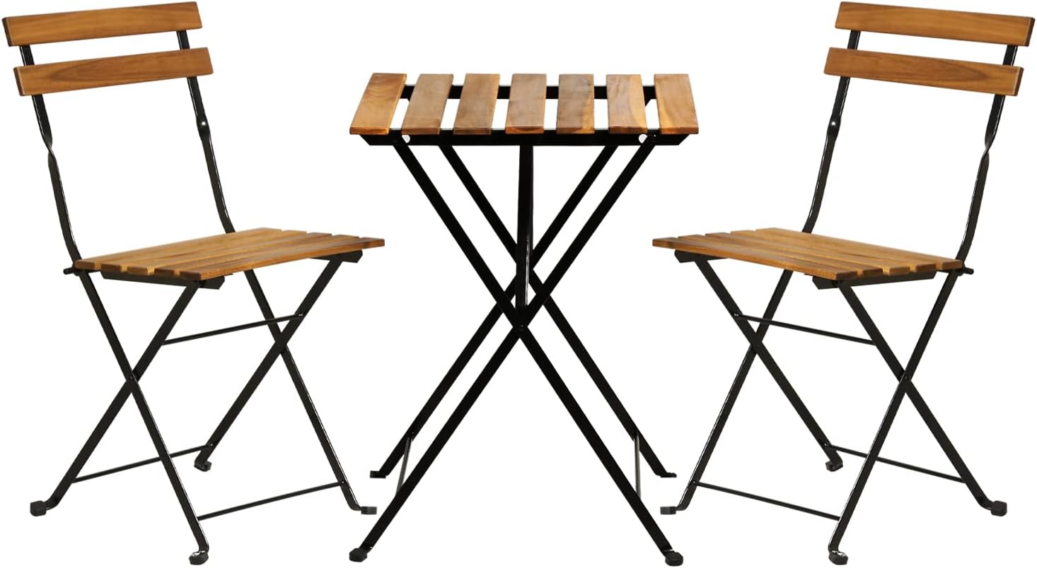 Outdoor Furniture Wood - Conjunto de bistrô dobrável de 3