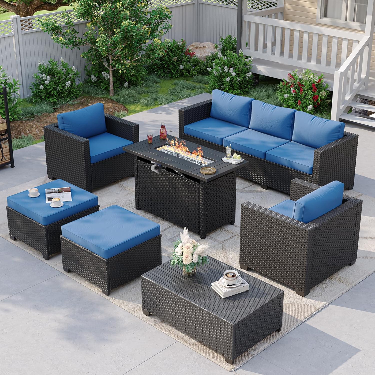 Outdoor Furniture Fire Table - Sofá Seccional Azul Marinho para Exterior