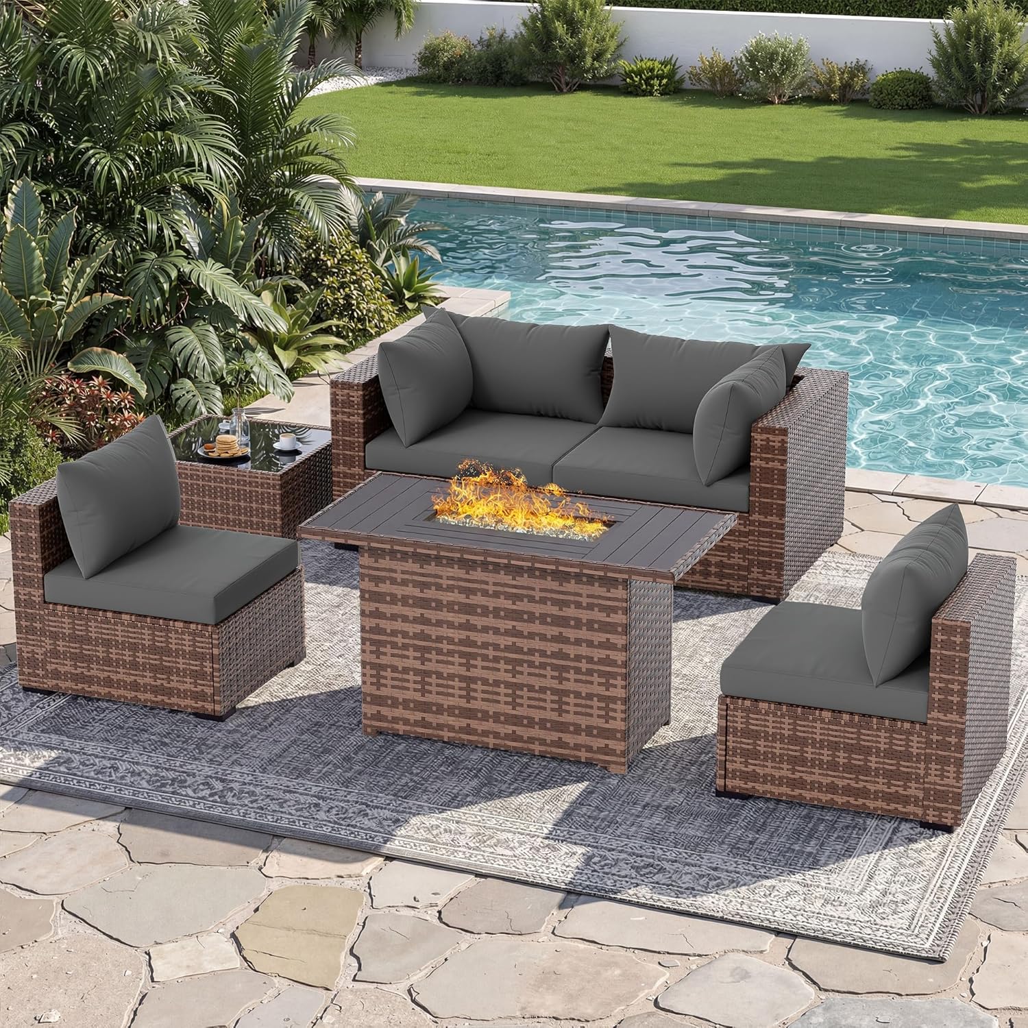 Conjunto de Sofá Seccional par - Outdoor Furniture Fire Table avaliação e preço