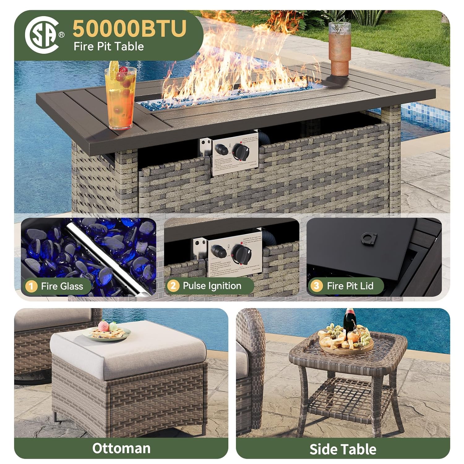 Conjunto de Pátio em Vime de 7 - Outdoor Furniture Fire Table avaliação e preço